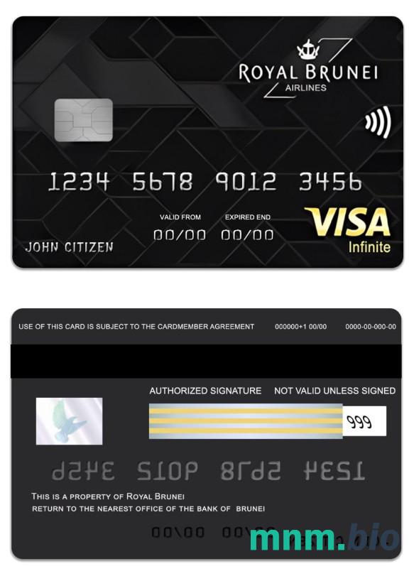 Brunei Baiduri Bank Royal Brunei Visa Infinite Credit karta w pełni edytowalne PSD